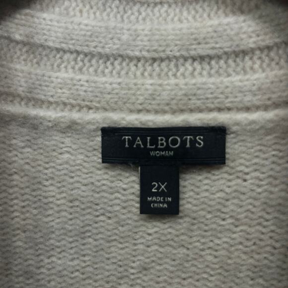 Talbots Sweater Beige Shawl Collar Open Cardigan Merino Wool Cashmere Winter 2X - Picture 6 of 7
